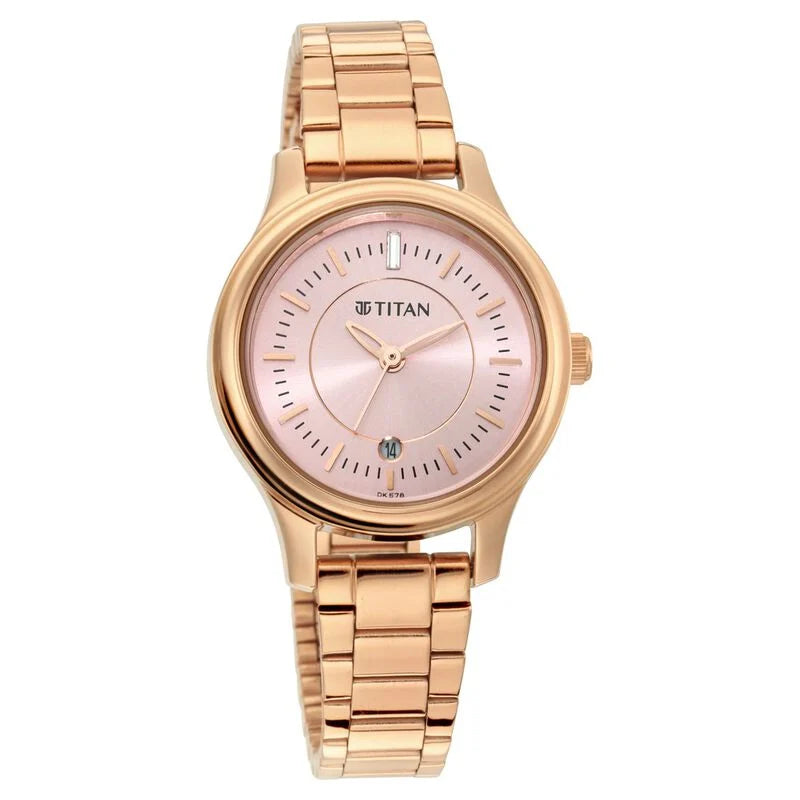 Titan Quartz Analog with Date Rose Gold Dial Metal Strap Watch for Women  2638WM01