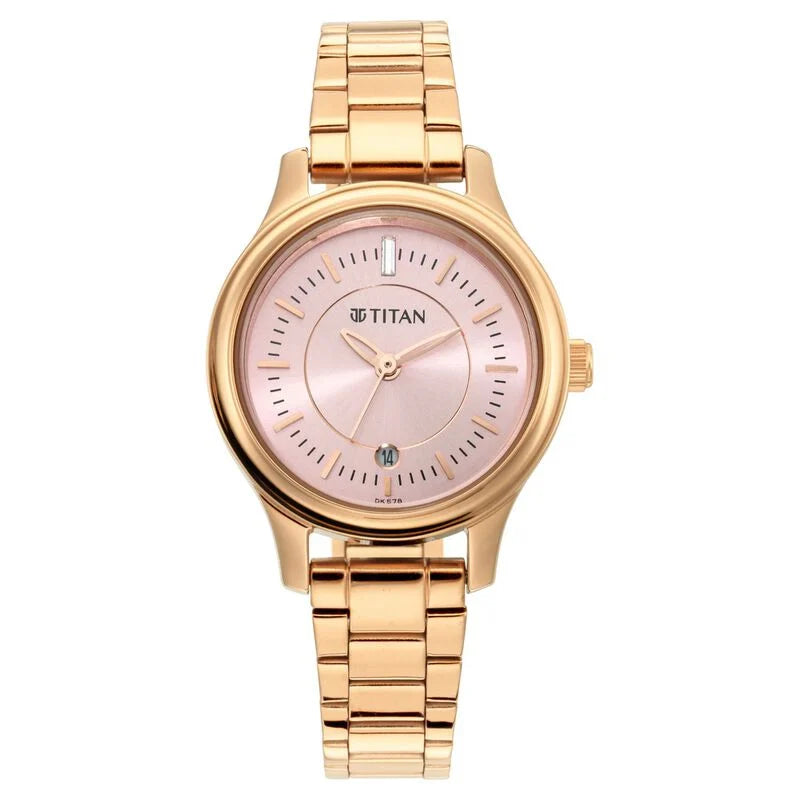 Titan Quartz Analog with Date Rose Gold Dial Metal Strap Watch for Women  2638WM01