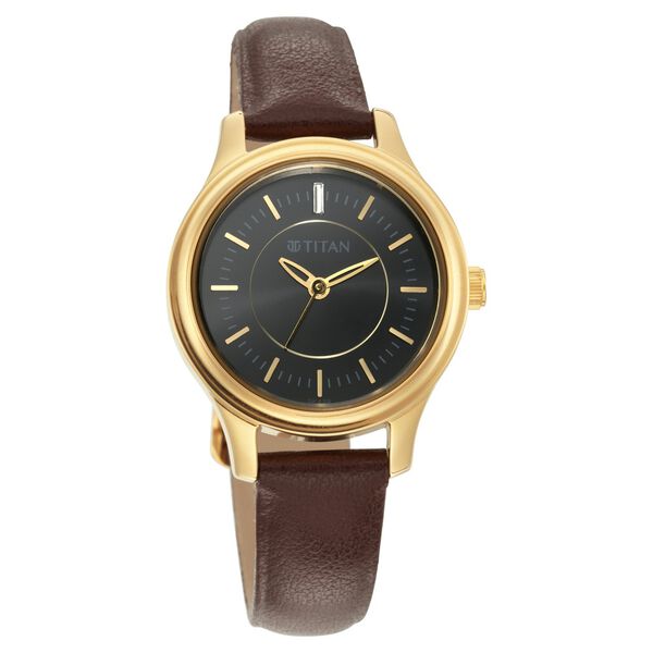 Titan Quartz Analog Black Dial Leather Strap Watch for Women   2638yl01