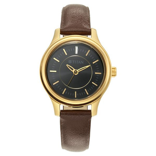 Titan Quartz Analog Black Dial Leather Strap Watch for Women   2638yl01