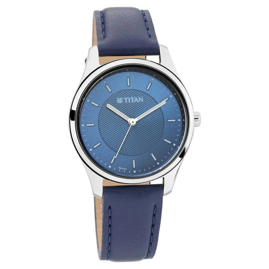 Titan Workwear Blue Dial Women Watch With Leather Strap  2639SL02