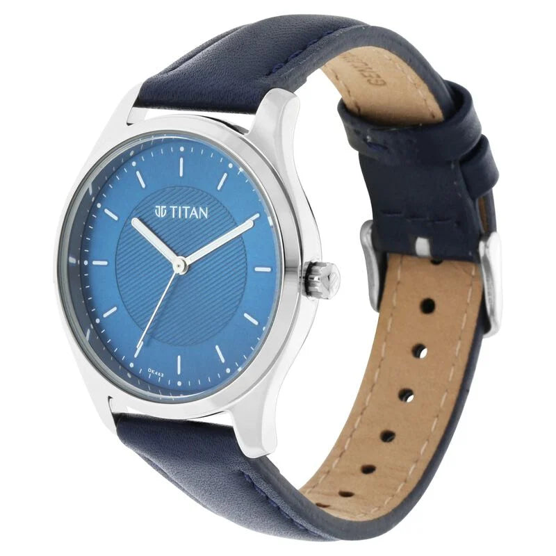 Titan Workwear Blue Dial Women Watch With Leather Strap  2639SL02