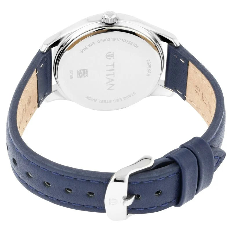 Titan Workwear Blue Dial Women Watch With Leather Strap  2639SL02
