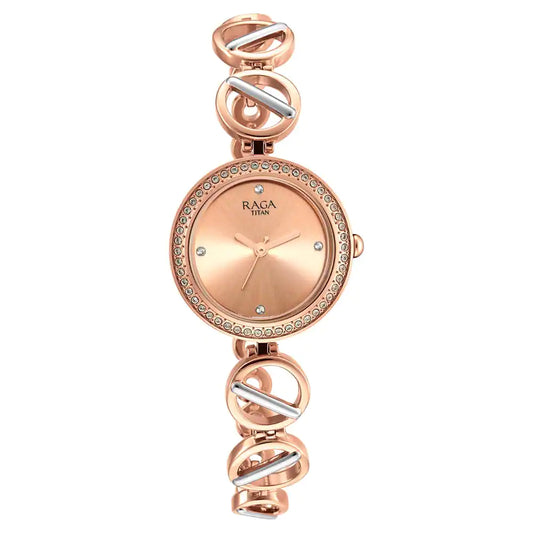 TITAN Raga Viva Rose Gold Dial Metal Strap Watch 2643KM01