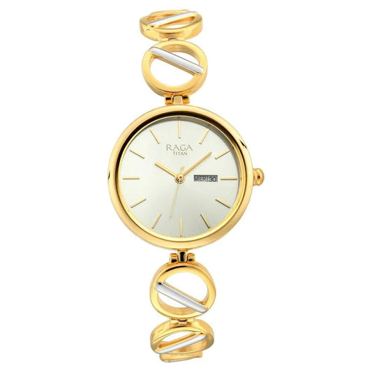 Titan Raga Viva Silver Dial Analog with Day and Date Metal Strap Watch for Women 2644BM01