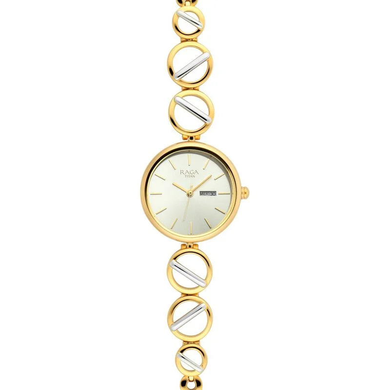 Titan Raga Viva Silver Dial Analog with Day and Date Metal Strap Watch for Women 2644BM01