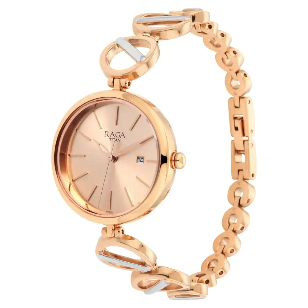 Titan Raga Viva Rose Gold Dial Metal Strap Watch 2644KM02