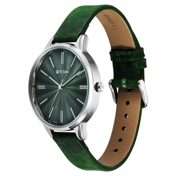 Titan Neo Quartz Analog Green Dial Leather Strap Watch For Women 2648sl11