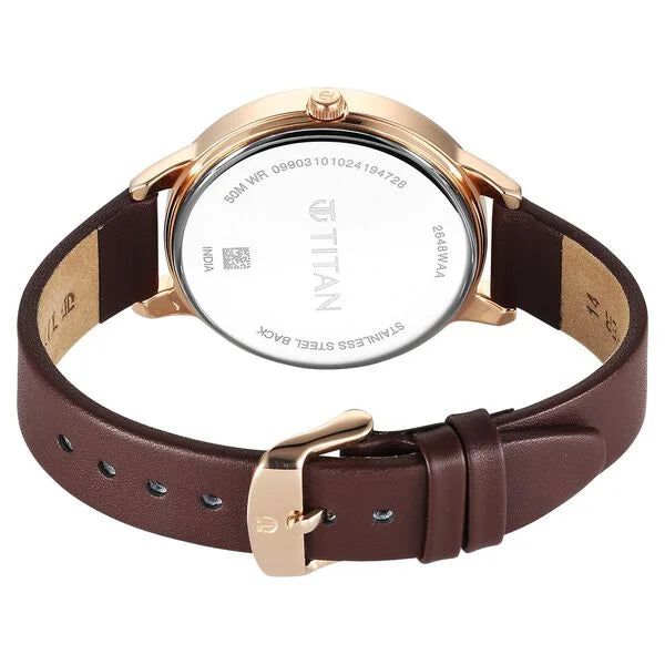 Titan Neo Quartz Analog Maroon Dial Leather Strap Watch For Women 2648wl09