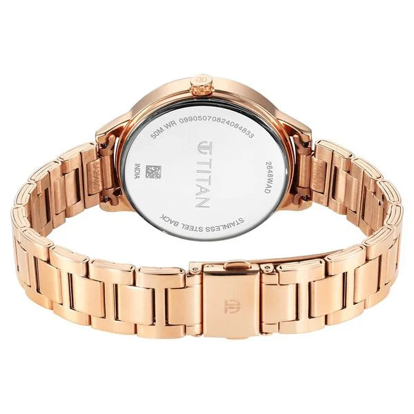 Titan Razzle Dazzle Quartz Analog Rose Gold Dial Stainless Steel Strap Watch For Women 2648wm06