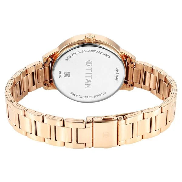 Titan Razzle Dazzle Quartz Analog with Day and Date Green Dial Rose Gold Stainless Steel Strap Watch For Women 2648wm09