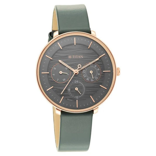 Titan Women's Svelte Black: Multi-Function Watch with Leather Strap 2651wl02