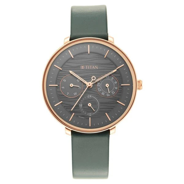 Titan Women's Svelte Black: Multi-Function Watch with Leather Strap 2651wl02