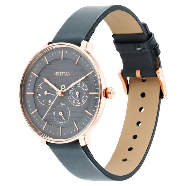 Titan Women's Svelte Black: Multi-Function Watch with Leather Strap 2651wl02