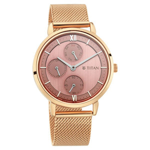 Titan Workwear Rose Gold Dial Quartz Multifunction Metal Strap watch for Women nt2652wm01 - KRISHNA WATCH COMPANY