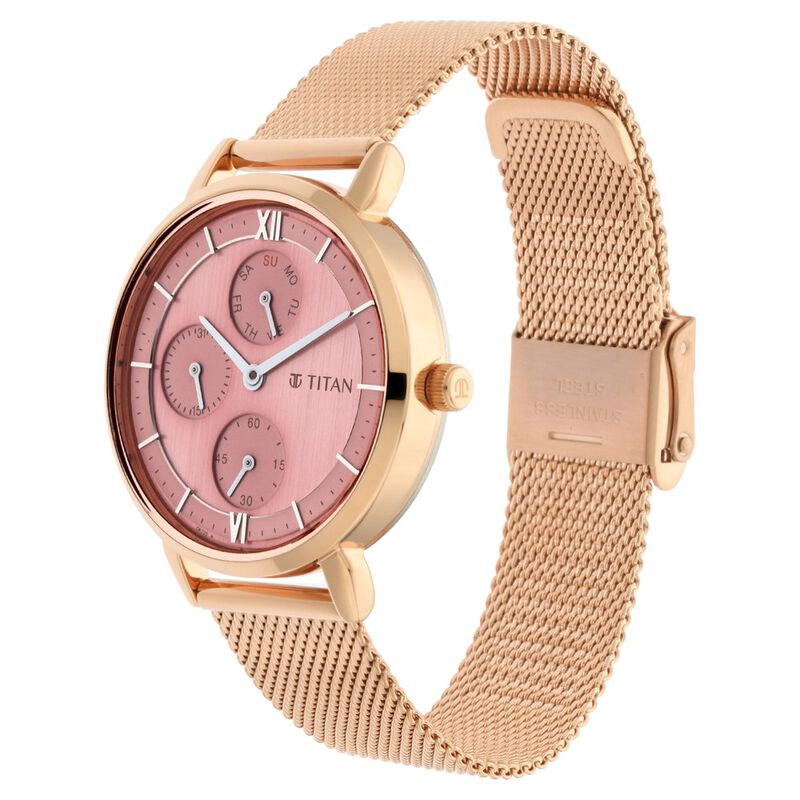 Titan Workwear Rose Gold Dial Quartz Multifunction Metal Strap watch for Women nt2652wm01