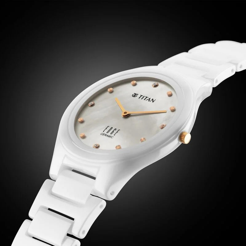Titan Edge Ceramic Quartz in Arctic White with Diamonds and Rich Mothe KRISHNA WATCH COMPANY