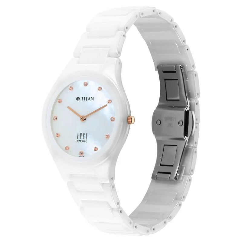Titan Edge Ceramic Quartz in Arctic White with Diamonds and Rich Mothe KRISHNA WATCH COMPANY