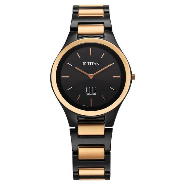 Titan Edge Ceramic Quartz Analog Black Dial Ceramic Strap Watch For Women 2653kc05