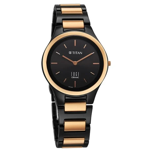 Titan Edge Ceramic Quartz Analog Black Dial Ceramic Strap Watch For Women 2653kc05