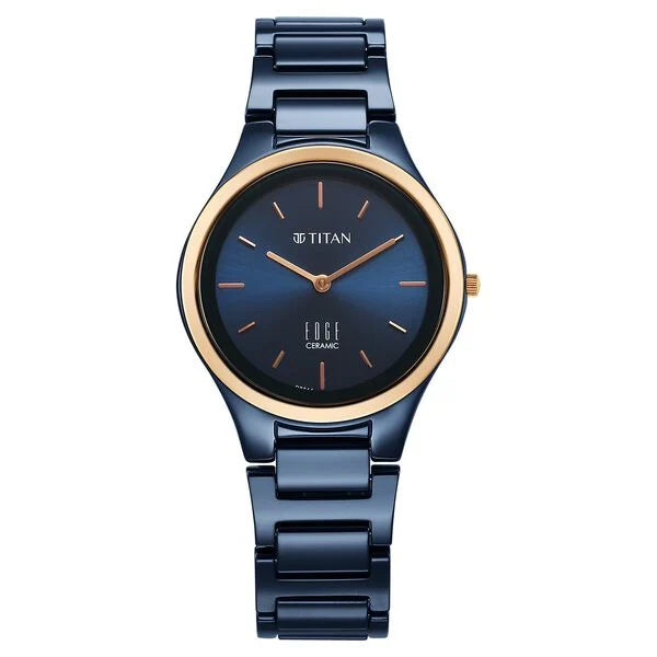 Titan Edge Bicolour Quartz Analog Blue Dial Blue Ceramic Strap Watch For Women 2653kc11