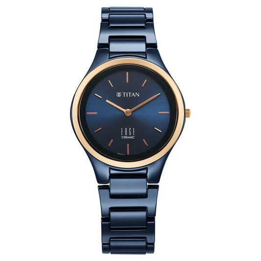 Titan Edge Bicolour Quartz Analog Blue Dial Blue Ceramic Strap Watch For Women 2653kc11
