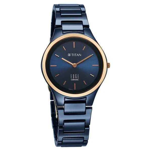 Titan Edge Bicolour Quartz Analog Blue Dial Blue Ceramic Strap Watch For Women 2653kc11
