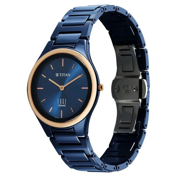 Titan Edge Bicolour Quartz Analog Blue Dial Blue Ceramic Strap Watch For Women 2653kc11