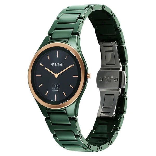 Titan Edge Bicolour Quartz Analog Green Dial Green Ceramic Strap Watch For Women 2653kc12
