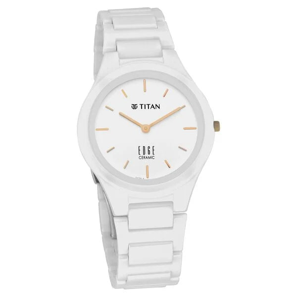 Titan Edge Ceramic Quartz in Arctic White Dial Watch for Women 2653qc04