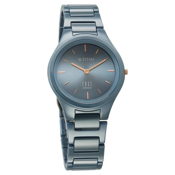 Titan Edge Ceramic Quartz Analog Blue Dial Ceramic Strap Watch For Women 2653QC07