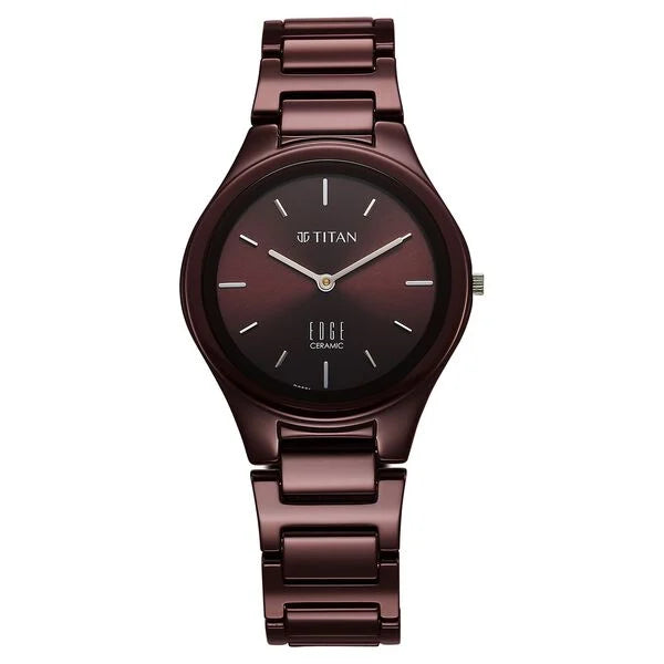 Titan Wine Ceramic Quartz Analog Maroon Dial Ceramic Strap Watch For Women 2653qc18