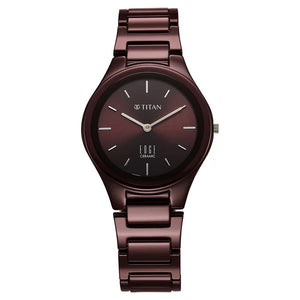 Titan Wine Ceramic Quartz Analog Maroon Dial Ceramic Strap Watch For Women - 2653QC18 - KRISHNA WATCH COMPANY