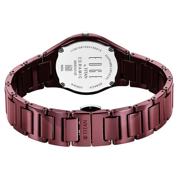 Titan Wine Ceramic Quartz Analog Maroon Dial Ceramic Strap Watch For Women 2653qc18
