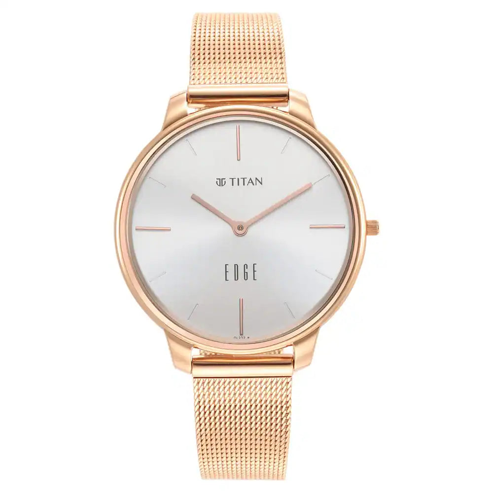 Titan Ladies Edge White Dial Rose Gold Stainless Steel Strap Watch 2654WM01 / NS2654WM01