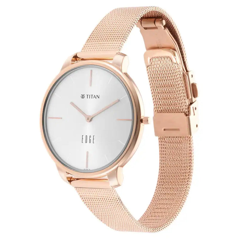 Titan Ladies Edge White Dial Rose Gold Stainless Steel Strap Watch 2654WM01 / NS2654WM01 - KRISHNA WATCH COMPANY