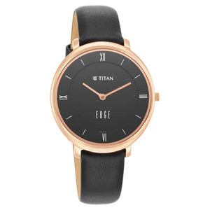 Titan Women Edge Black Dial Black Leather Strap Watch / 2655wl01 - KRISHNA WATCH COMPANY