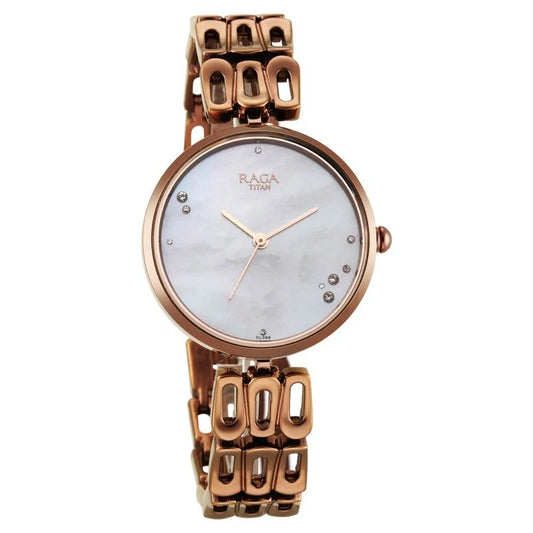 Titan Raga Chic Mother Of Pearl Dial Analog Metal Strap Watch for Women  2659QM01