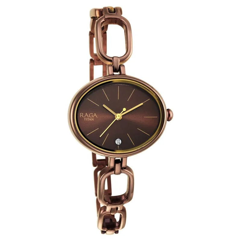 Titan Raga Viva Brown Dial Analog Metal Strap Watch for Women - 2667QM01