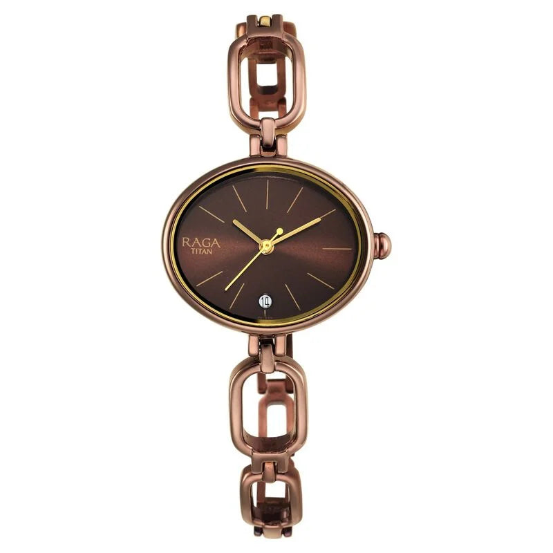 Titan Raga Viva Brown Dial Analog Metal Strap Watch for Women - 2667QM01