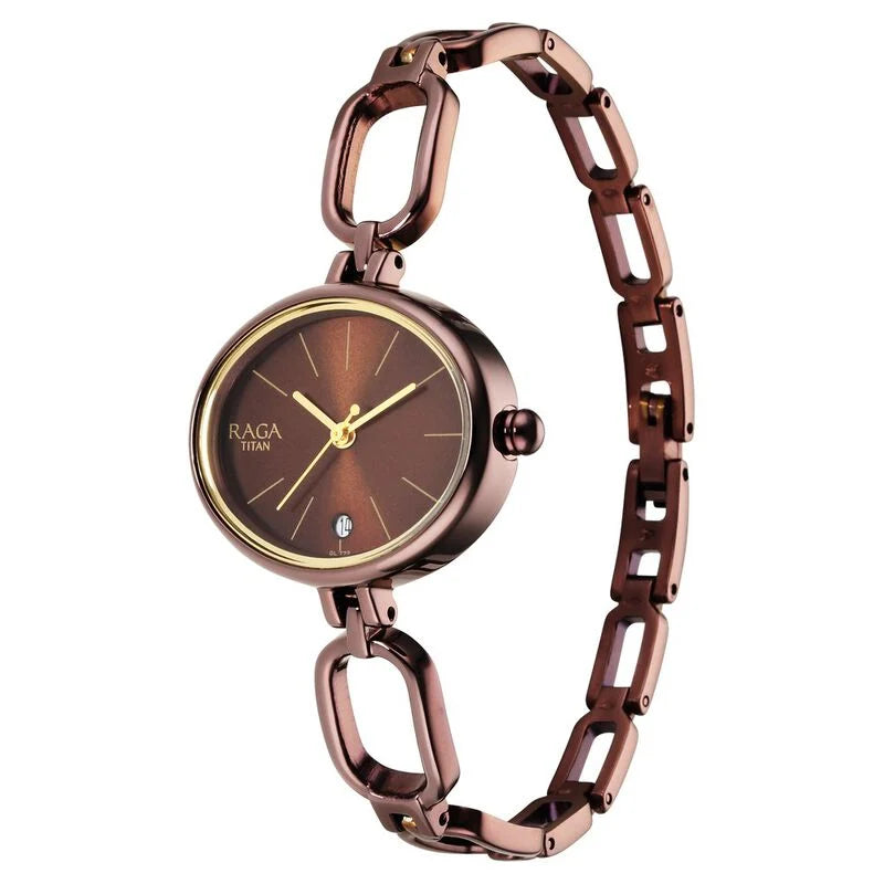 Titan Raga Viva Brown Dial Analog Metal Strap Watch for Women  2667QM01