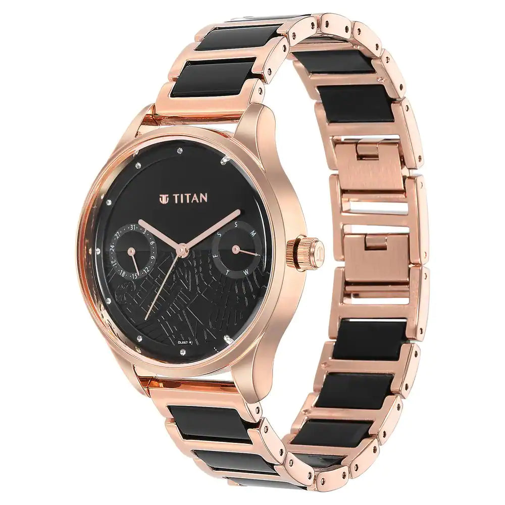 Titan Purple Acetate Black Dial Brass & Acetate Strap Watch 2670WD01