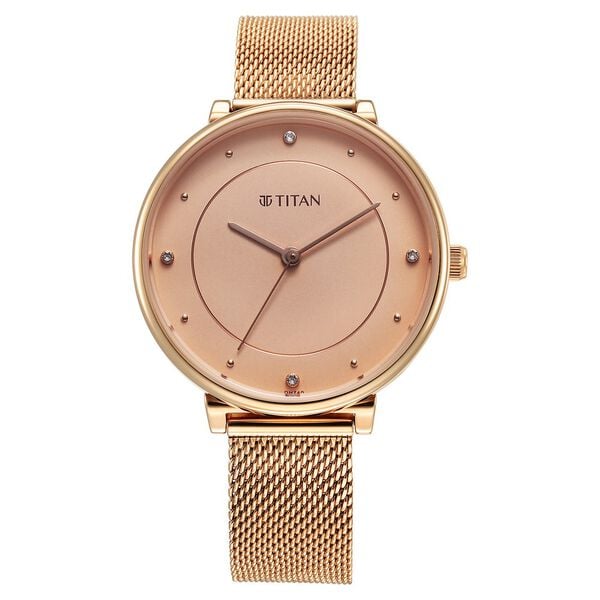 Titan Purple Stackables Quartz Analog Pink Dial Stainless Steel Strap Watch for Women 2673wm04f