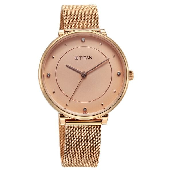 Titan Purple Stackables Quartz Analog Pink Dial Stainless Steel Strap Watch for Women 2673wm04f