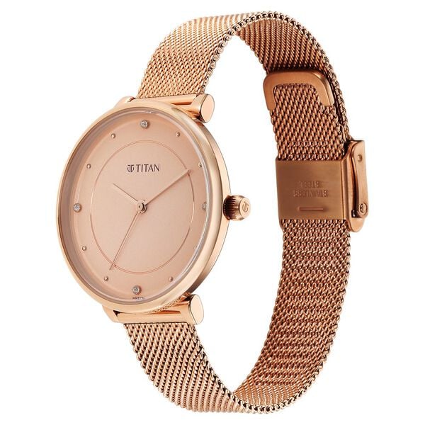 Titan Purple Stackables Quartz Analog Pink Dial Stainless Steel Strap Watch for Women 2673wm04f