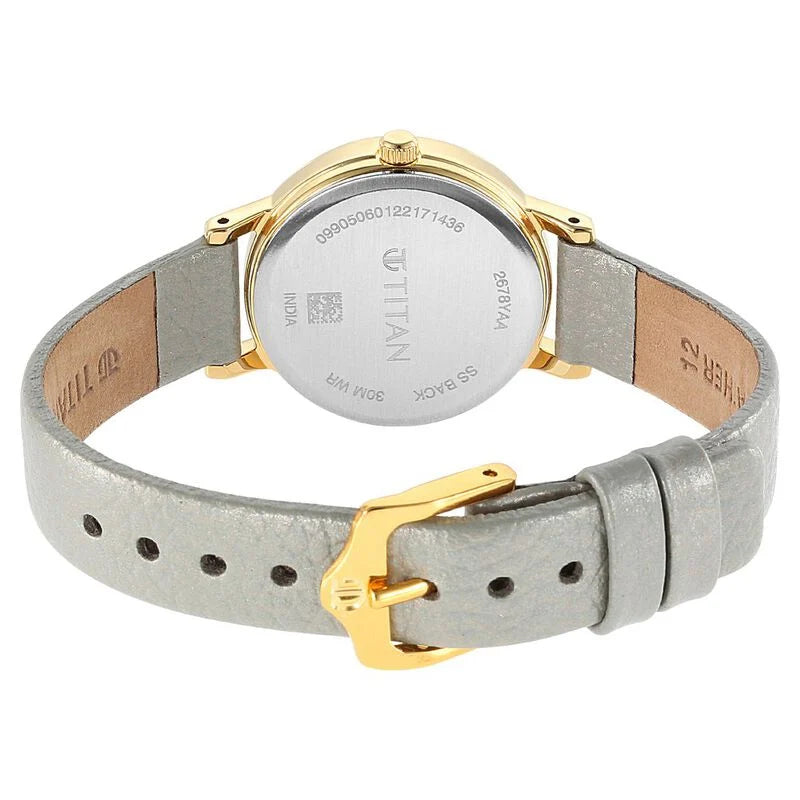 Titan Karishma Grey Dial Analog Leather Strap watch for WoMen 2678YL01
