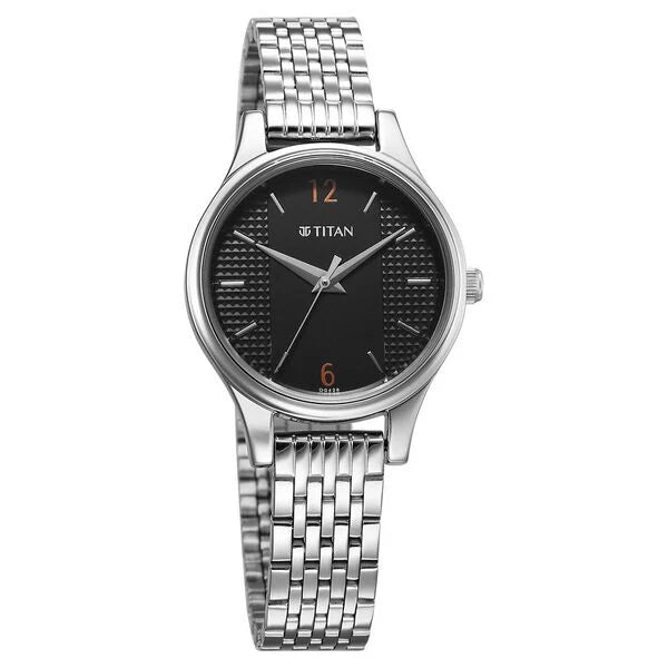 Titan Karishma Quartz Analog Black Dial Silver Stainless Steel Strap Watch For Women 2679sm02 - KRISHNA WATCH COMPANY