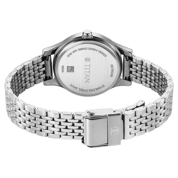 Titan Karishma Quartz Analog Black Dial Silver Stainless Steel Strap Watch For Women 2679sm02