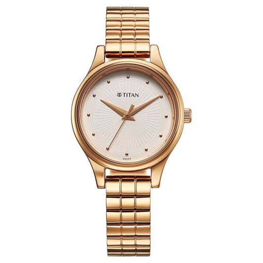 Titan Karishma Quartz Analog Off White Dial Rose Gold Stainless Steel Strap Watch For Women 2679wm02
