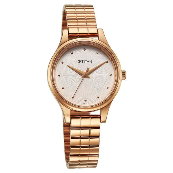 Titan Karishma Quartz Analog Off White Dial Rose Gold Stainless Steel Strap Watch For Women 2679wm02